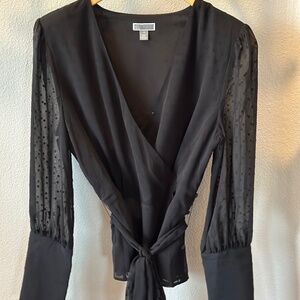 Black Nanette Lenore Long Sleeve Sheer Lace Blouse